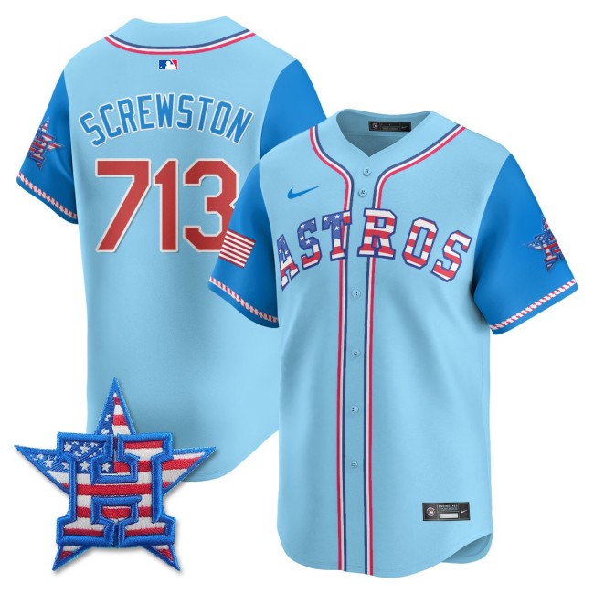 Men's Astros 713 Screwston Nike 2025 Fourth of July MLB Baseball Limited Jersey Light Blue Alternate - All Stitched