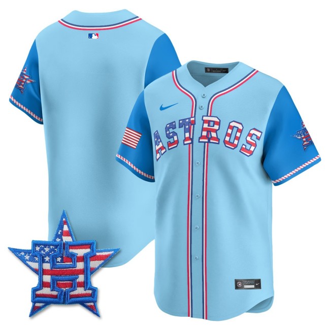 Men's Astros Blank Team Nike 2025 Fourth of July MLB Baseball Limited Jersey Light Blue Alternate - All Stitched
