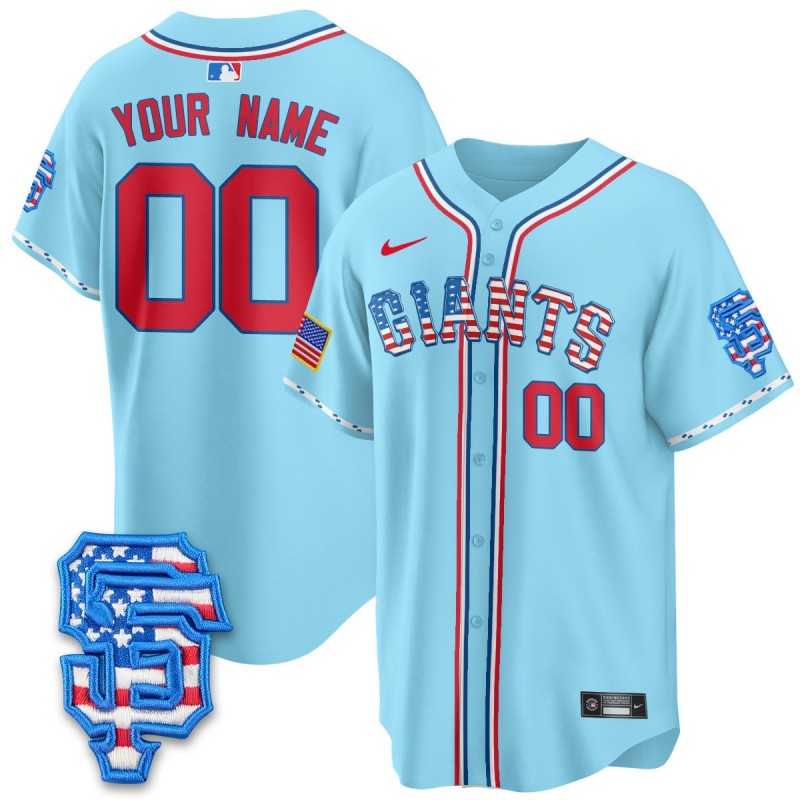 San Francisco Giants Nike 2025 Fourth of July Custom MLB Baseball Limited Jersey Light Blue - All Stitched