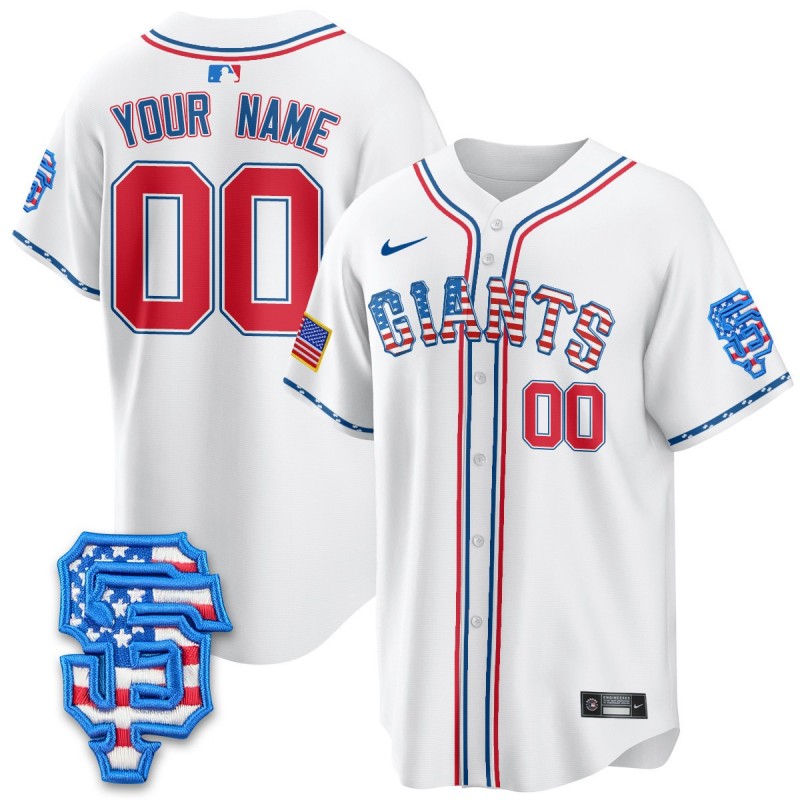 San Francisco Giants Nike 2025 Fourth of July Custom MLB Baseball Limited Jersey White - All Stitched
