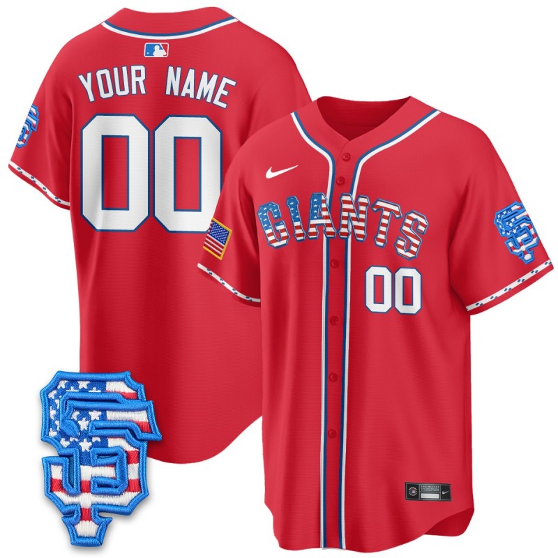 San Francisco Giants Nike 2025 Fourth of July Custom MLB Baseball Limited Jersey Red - All Stitched