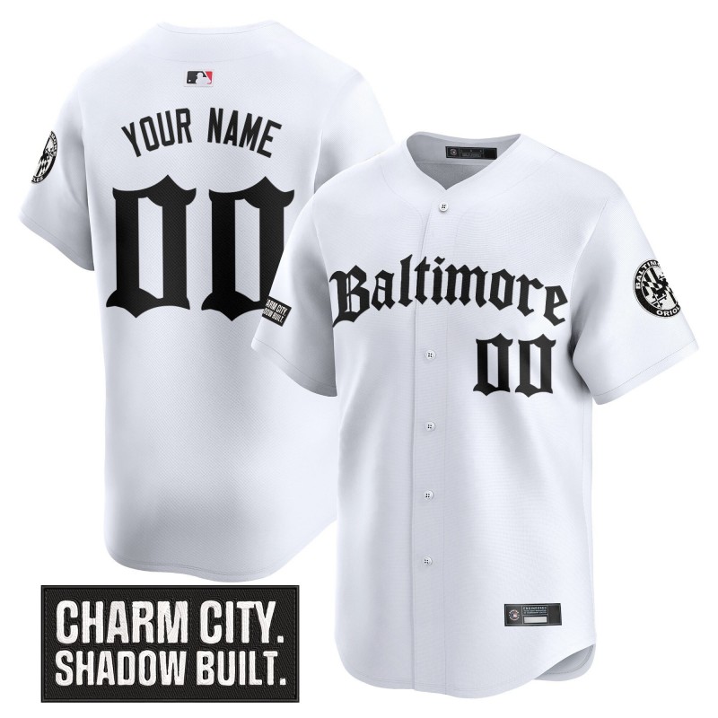 Baltimore Orioles Custom Nike 'Gothic Harbor Edition' MLB Baseball Limited Jersey White - All Stitched