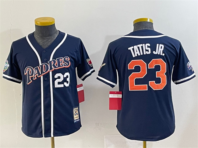 Youth San Diego Padres #23 Fernando Tatis Jr. Navy Throwback With Patch Stitched Baseball Jersey