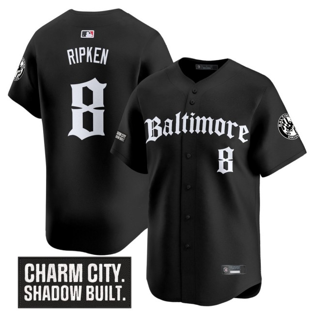 Men's Orioles #8 Cal Ripken Nike Black 'Gothic Harbor Edition' MLB Baseball Limited Jersey - All Stitched
