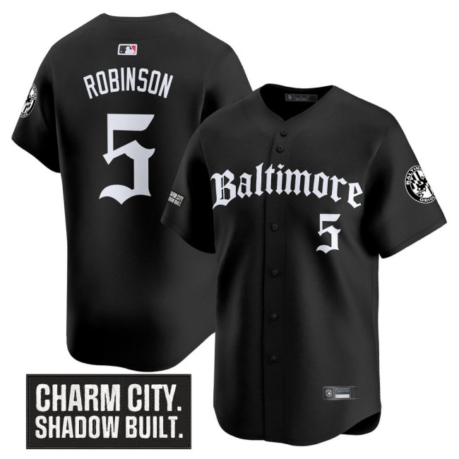 Men's Orioles #5 Brooks Robinson Nike Black 'Gothic Harbor Edition' MLB Baseball Limited Jersey - All Stitched
