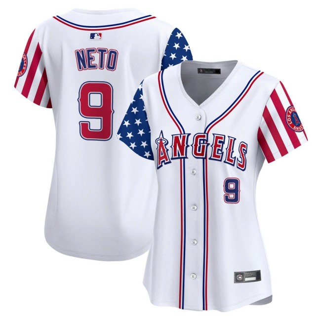 Women's LA Angels #9 Zach Neto Nike White 2025 Independence Day MLB Baseball Limited Jersey - All Stitched
