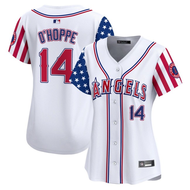 Women's LA Angels #14 Logan O'Hoppe Nike White 2025 Independence Day MLB Baseball Limited Jersey - All Stitched