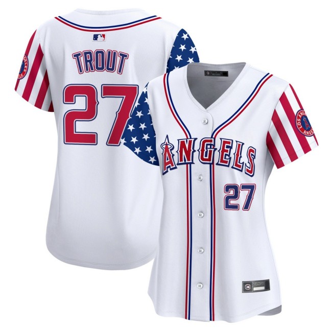 Women's LA Angels #27 Mike Trout Nike White 2025 Independence Day MLB Baseball Limited Jersey - All Stitched