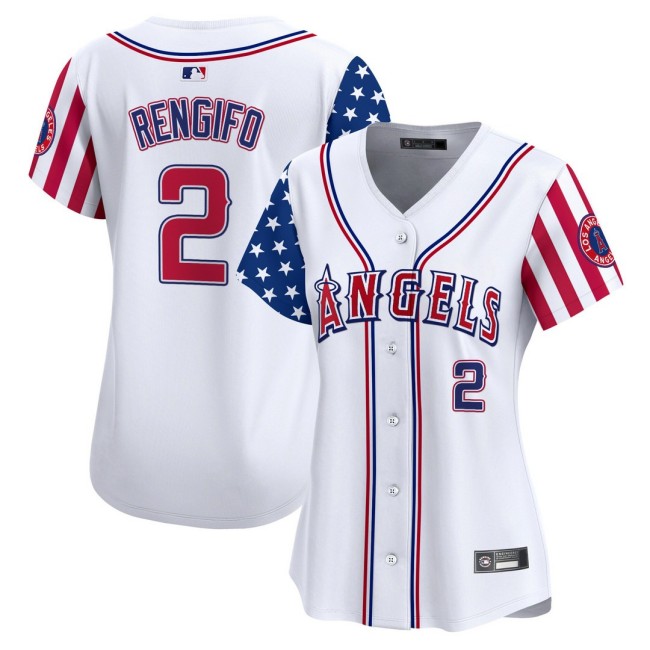 Women's LA Angels #2 Luis Rengifo Nike White 2025 Independence Day MLB Baseball Limited Jersey - All Stitched