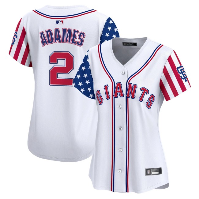 Women's SF Giants #2 Willy Adames Nike White 2025 Independence Day MLB Baseball Limited Jersey - All Stitched