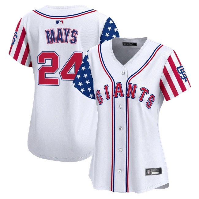 Women's SF Giants #24 Willie Mays Nike White 2025 Independence Day MLB Baseball Limited Jersey - All Stitched