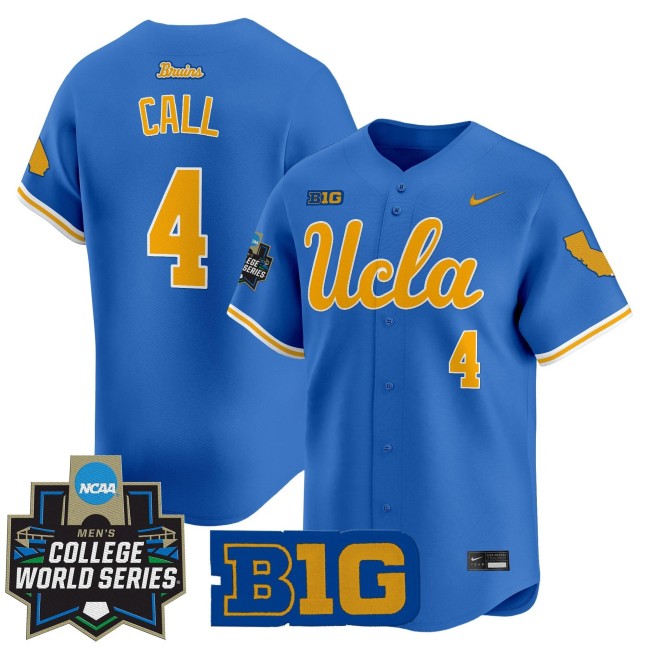 Men's UCLA Bruins #4 Phoenix Call Nike Blue 2025 NCAA World Series Baseball Limited Stitched Jersey