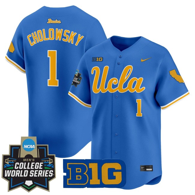 Men's UCLA Bruins #1 Roch Cholowsky Nike Blue 2025 NCAA World Series Baseball Limited Stitched Jersey