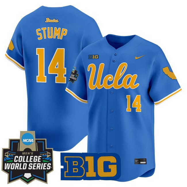 Men's UCLA Bruins #14 Landon Stump Nike Blue 2025 NCAA World Series Baseball Limited Stitched Jersey