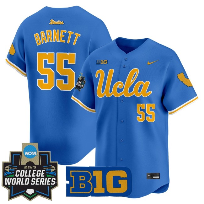 Men's UCLA Bruins #55 Michael Barnett Nike Blue 2025 NCAA World Series Baseball Limited Stitched Jersey
