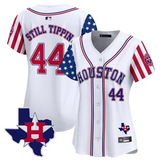 Women's Houston Astros #44 Still Tippin White 2025 Independence Day MLB Limited Stitched Baseball Jersey State Map Patch