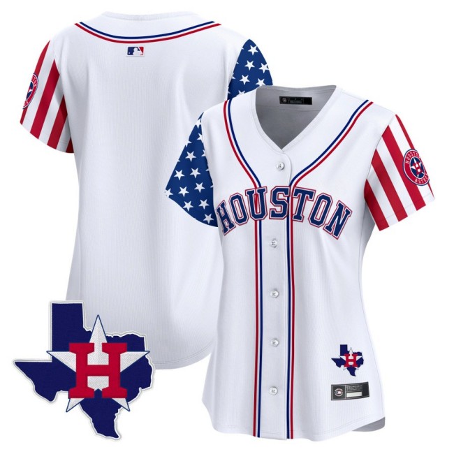 Women's Houston Astros Blank Team White 2025 Independence Day MLB Limited Stitched Baseball Jersey State Map Patch