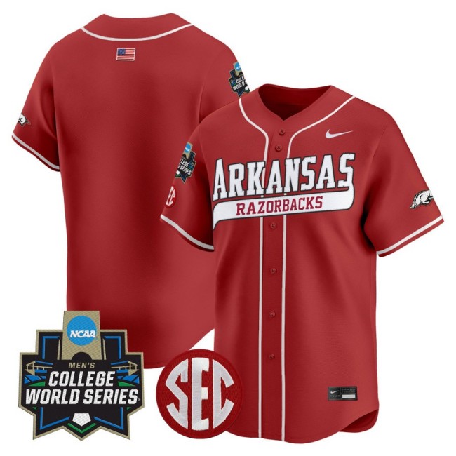 Men's Arkansas Baseball Blank Team Nike 2025 NCAA World Series Limited Stitched Jersey Red