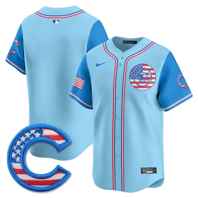 Men's Chicago Cubs Blank Team Nike 2025 4TH OF JULY Stitched MLB Jersey Light Blue Alternate