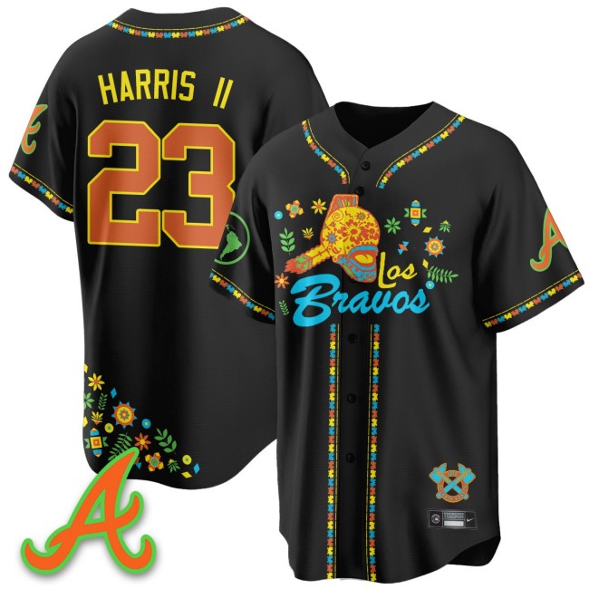 Men's Atlanta Braves #23 Michael Harris II Nike Black 2025 'Los Bravos' Baseball Jersey V2 - All Stitched