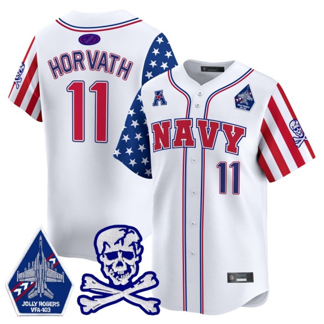 Men's Navy Midshipmen #11 Blake Horvath 2025 Independence Day White NCAA Baseball Limited Jersey - All Stitched