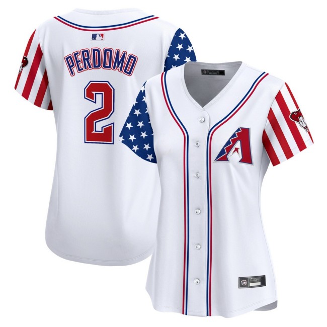Women's AZ D-Backs #2 Geraldo Perdomo Nike White 2025 Independence Day MLB Baseball Limited Jersey - All Stitched