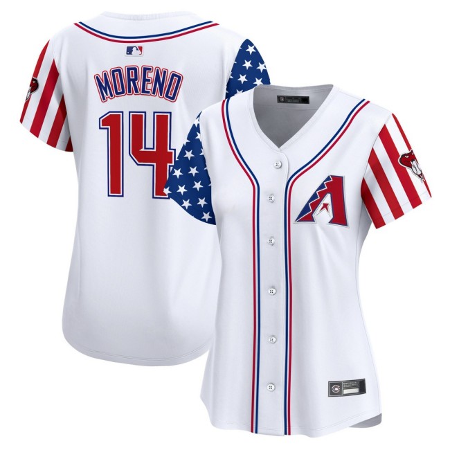Women's AZ D-Backs #14 Gabriel Moreno Nike White 2025 Independence Day MLB Baseball Limited Jersey - All Stitched