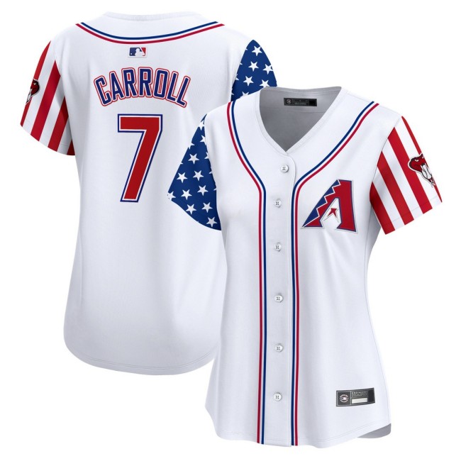 Women's AZ D-Backs #7 Corbin Carroll Nike White 2025 Independence Day MLB Baseball Limited Jersey - All Stitched