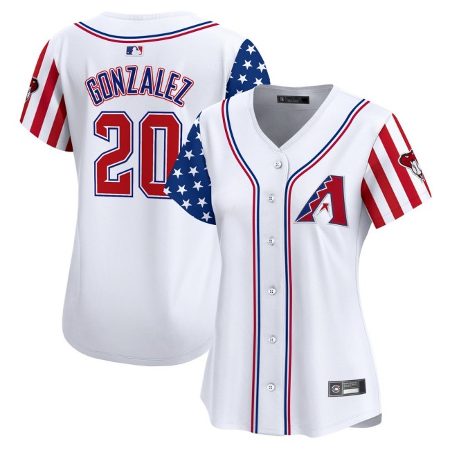 Women's AZ D-Backs #20 Luis Gonzalez Nike White 2025 Independence Day MLB Baseball Limited Jersey - All Stitched