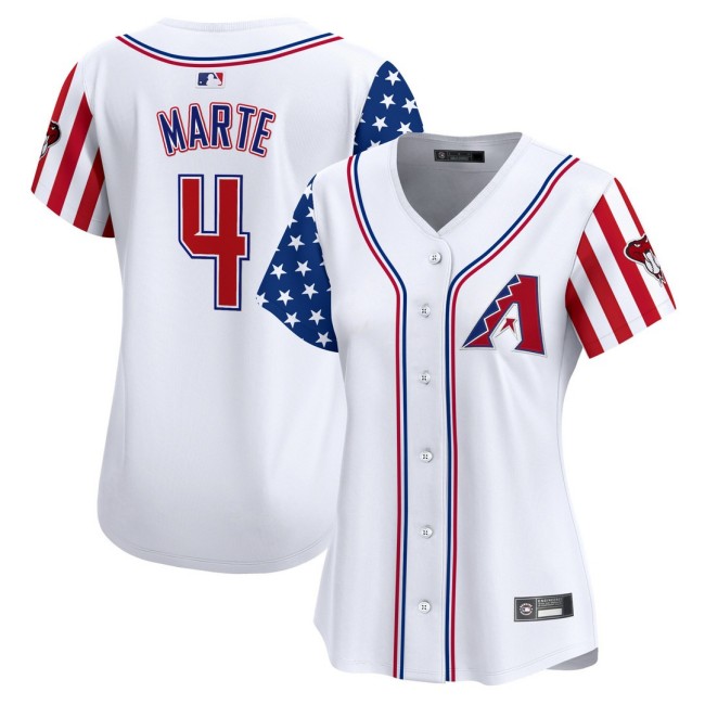 Women's AZ D-Backs #4 Ketel Marte Nike White 2025 Independence Day MLB Baseball Limited Jersey - All Stitched