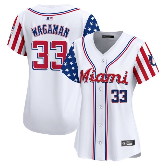 Women's Miami Marlins #33 Eric Wagaman Nike White 2025 Independence Day MLB Baseball Limited Jersey - All Stitched