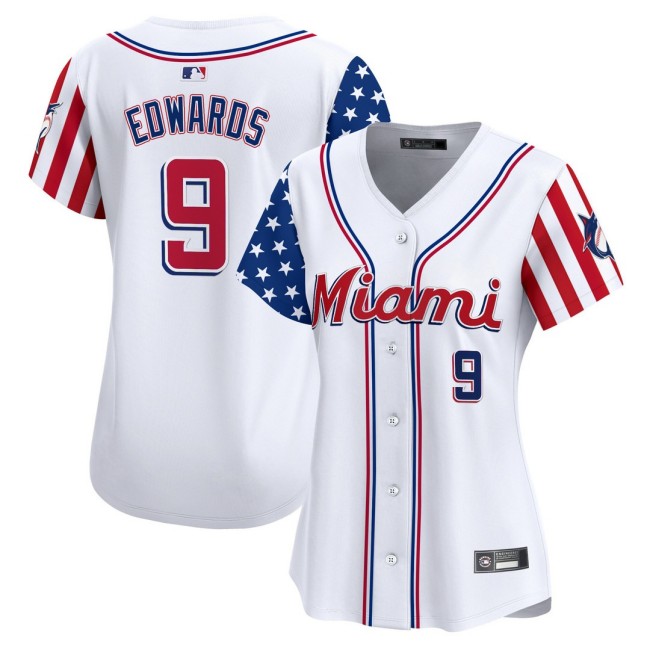 Women's Miami Marlins #9 Xavier Edwards Nike White 2025 Independence Day MLB Baseball Limited Jersey - All Stitched