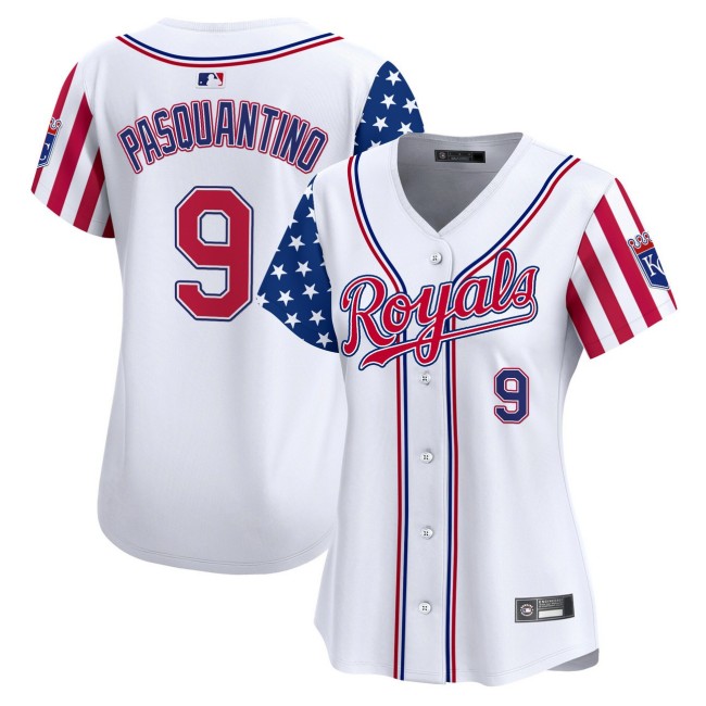Women's KC Royals #9 Vinnie Pasquantino Nike White 2025 Independence Day MLB Baseball Limited Jersey - All Stitched
