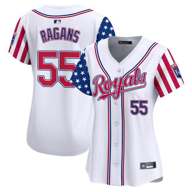 Women's KC Royals #55 Cole Ragans Nike White 2025 Independence Day MLB Baseball Limited Jersey - All Stitched