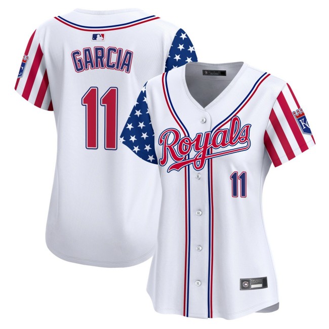 Women's KC Royals #11 Maikel Garcia Nike White 2025 Independence Day MLB Baseball Limited Jersey - All Stitched