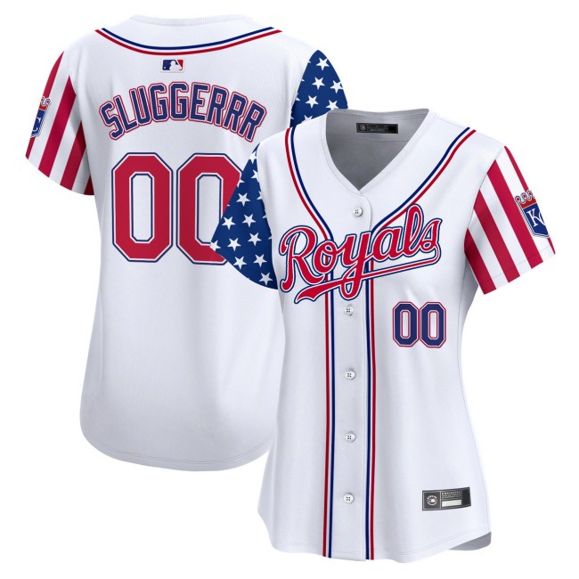 Women's KC Royals #00 Sluggerrr Nike White 2025 Independence Day MLB Baseball Limited Jersey - All Stitched