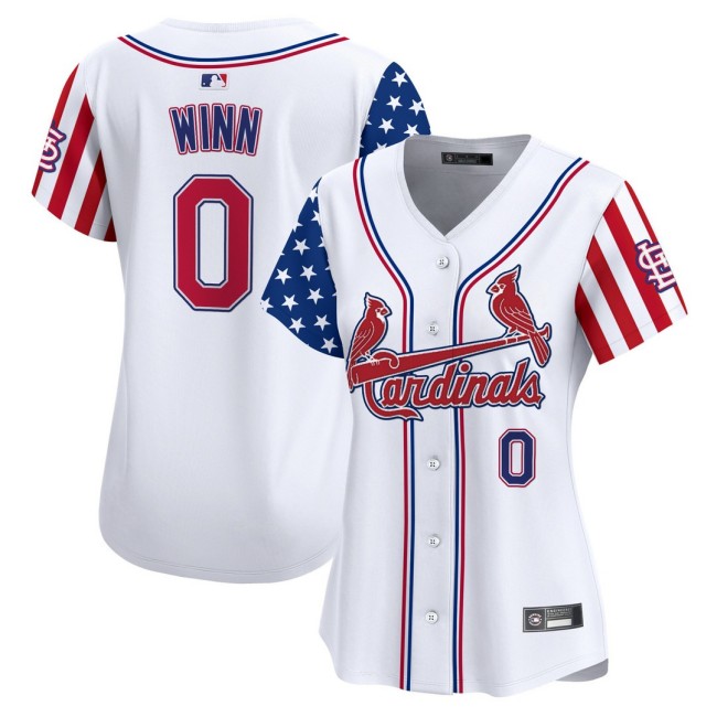 Women's STL Cardinals #0 Masyn Winn Nike White 2025 Independence Day MLB Baseball Limited Jersey - All Stitched