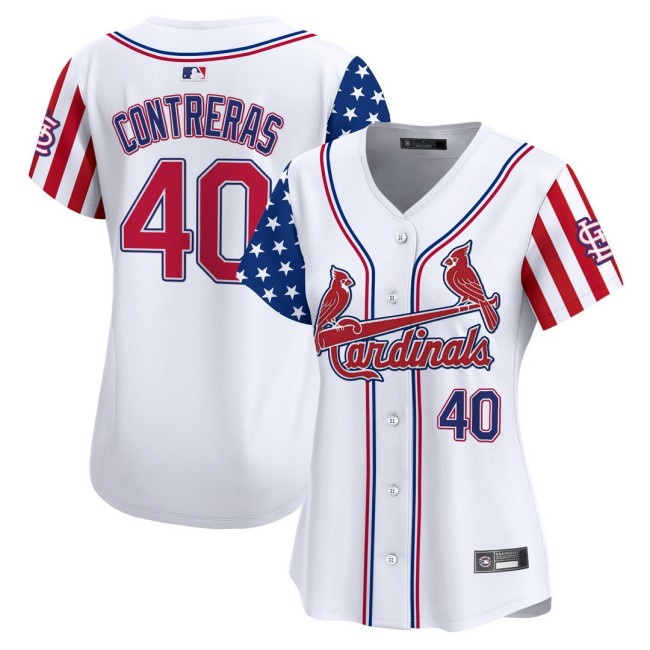 Women's STL Cardinals #40 Willson Contreras Nike White 2025 Independence Day MLB Baseball Limited Jersey - All Stitched