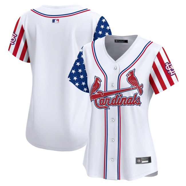 Women's STL Cardinals Team Blank Nike White 2025 Independence Day MLB Baseball Limited Jersey - All Stitched