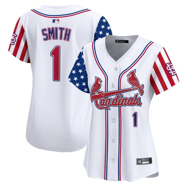 Women's STL Cardinals #1 Ozzie Smith Nike White 2025 Independence Day MLB Baseball Limited Jersey - All Stitched