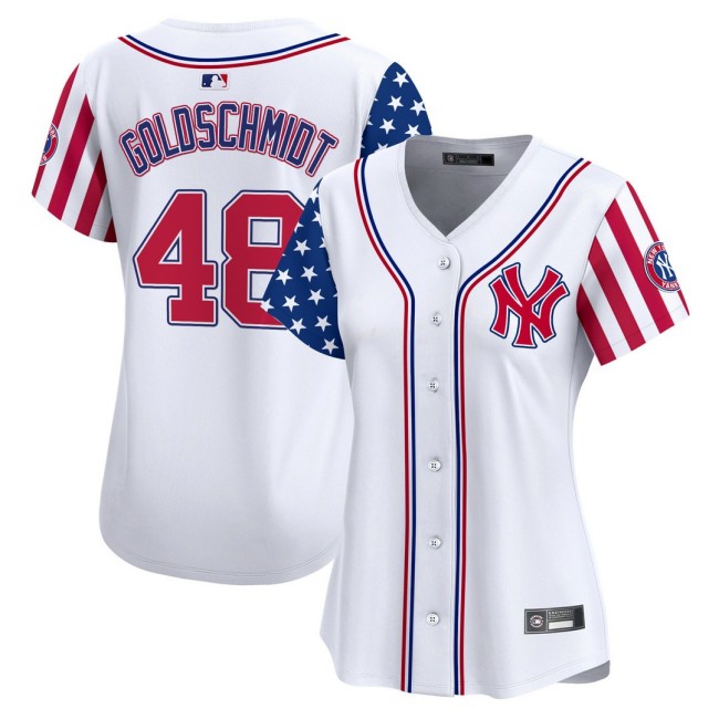 Women's NY Yankees #48 Paul Goldschmidt Nike White 2025 Independence Day MLB Baseball Limited Jersey - All Stitched