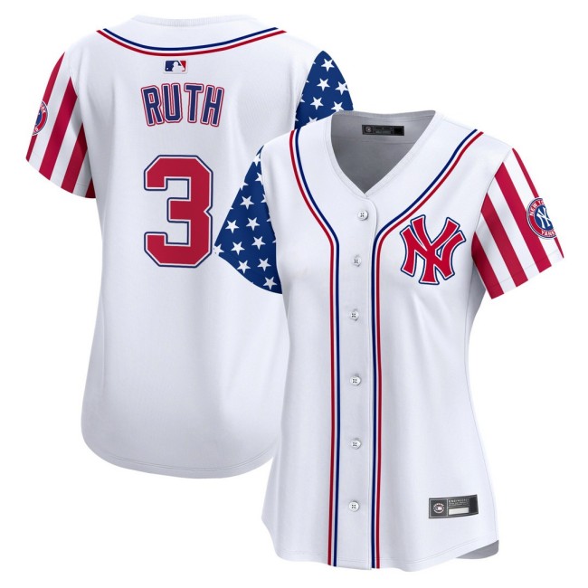 Women's NY Yankees #3 Babe Ruth Nike White 2025 Independence Day MLB Baseball Limited Jersey - All Stitched