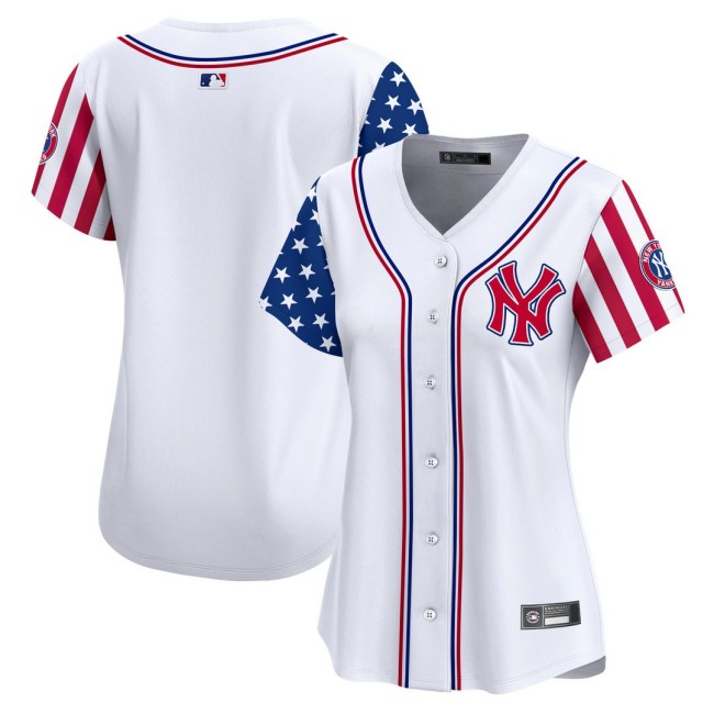 Women's NY Yankees Team Blank Nike White 2025 Independence Day MLB Baseball Limited Jersey - All Stitched