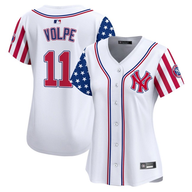 Women's NY Yankees #11 Anthony Volpe Nike White 2025 Independence Day MLB Baseball Limited Jersey - All Stitched