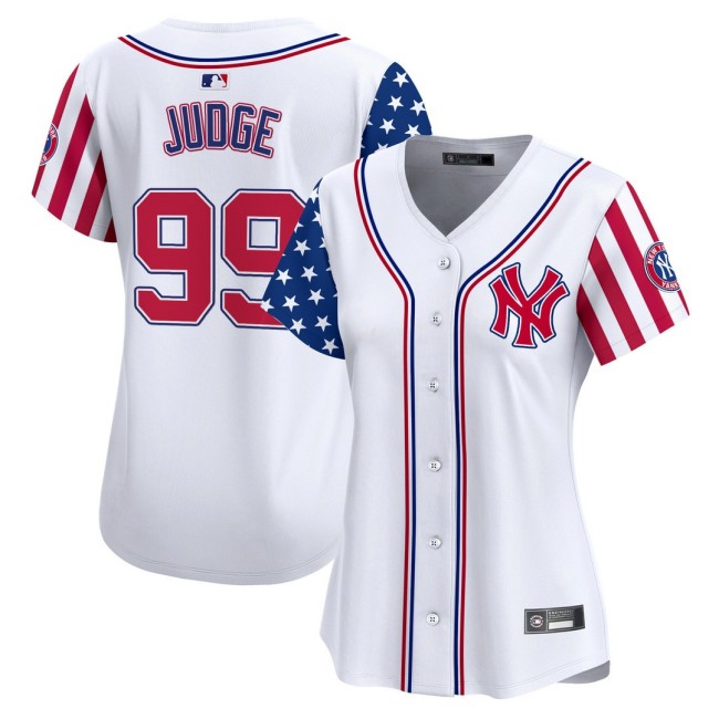 Women's NY Yankees #99 Aaron Judge Nike White 2025 Independence Day MLB Baseball Limited Jersey - All Stitched