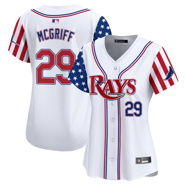 Women's TB Rays #29 Fred McGriff Nike White 2025 Independence Day MLB Baseball Limited Jersey - All Stitched