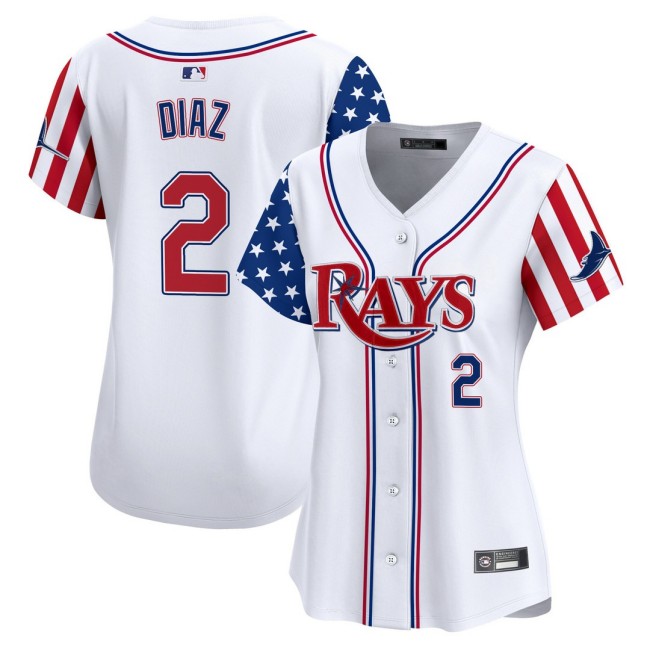 Women's TB Rays #2 Yandy Diaz Nike White 2025 Independence Day MLB Baseball Limited Jersey - All Stitched