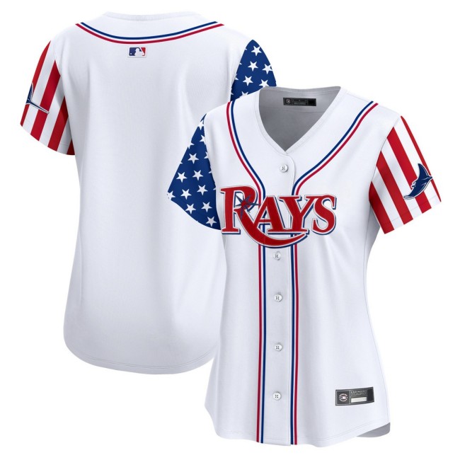 Women's TB Rays Team Blank Nike White 2025 Independence Day MLB Baseball Limited Jersey - All Stitched