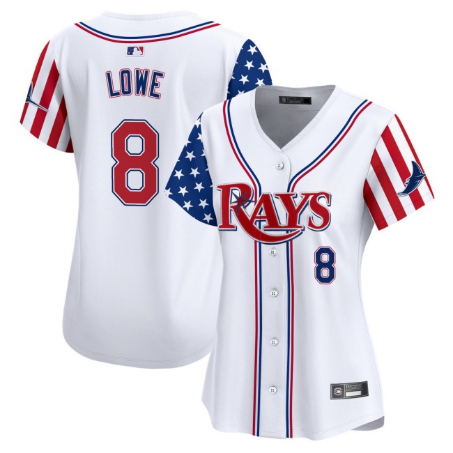 Women's TB Rays #8 Brandon Lowe Nike White 2025 Independence Day MLB Baseball Limited Jersey - All Stitched
