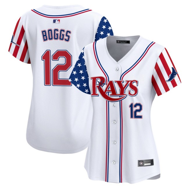 Women's TB Rays #12 Wade Boggs Nike White 2025 Independence Day MLB Baseball Limited Jersey - All Stitched